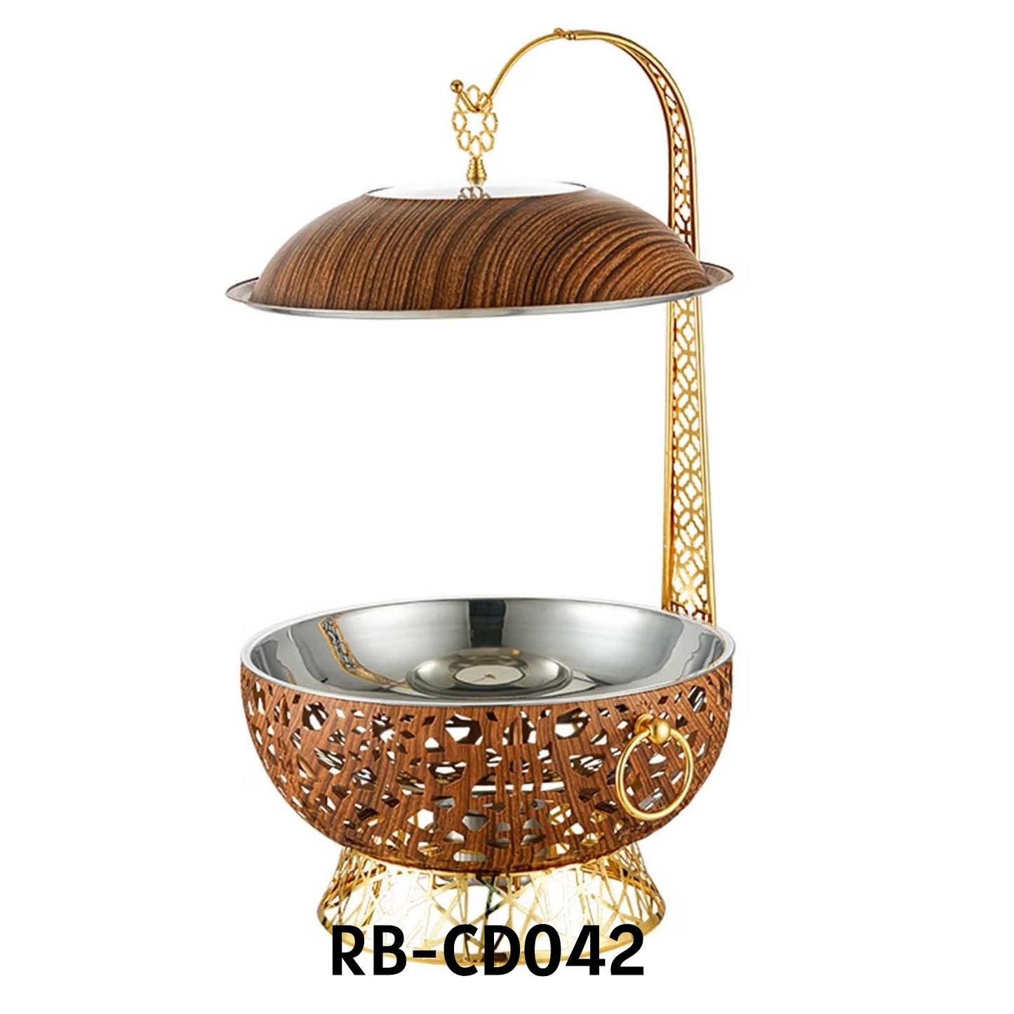 Round Chafing Dish Buffet Set, with Hanging Lid Brown Gold Design Stainless Steel Chafing and Buffet Warmers Set for Catering Parties Birthday Wedding