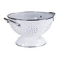 Enamel Colander with Handles, White with Sylver Rim, Footed Base, Perforated Strainer