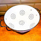 Enamel Colander with Handles, White with Sylver Rim, Footed Base, Perforated Strainer