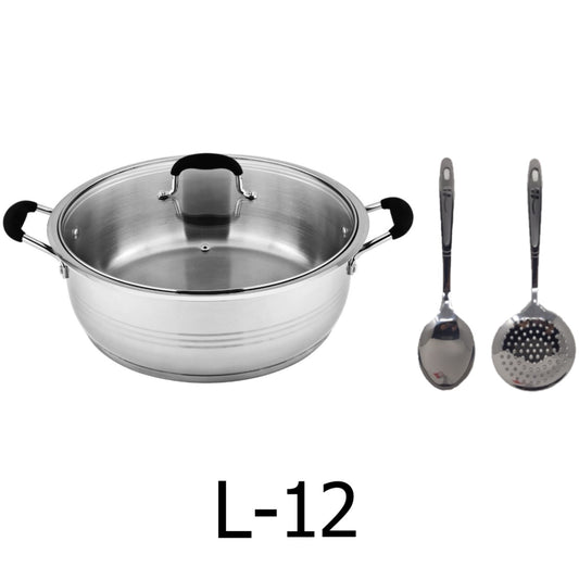 12 QT Stainless Steel 18/10 Induction Low Pot With Silicon Handle