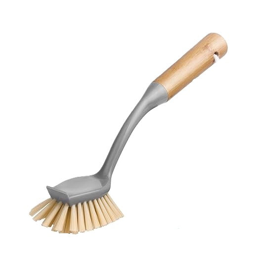 Fresh Start Dish Brush with Bamboo Handle, Yellow Bristles, Long Handle with Built-in Scraper, 2 Pack, Kitchen Cleaning