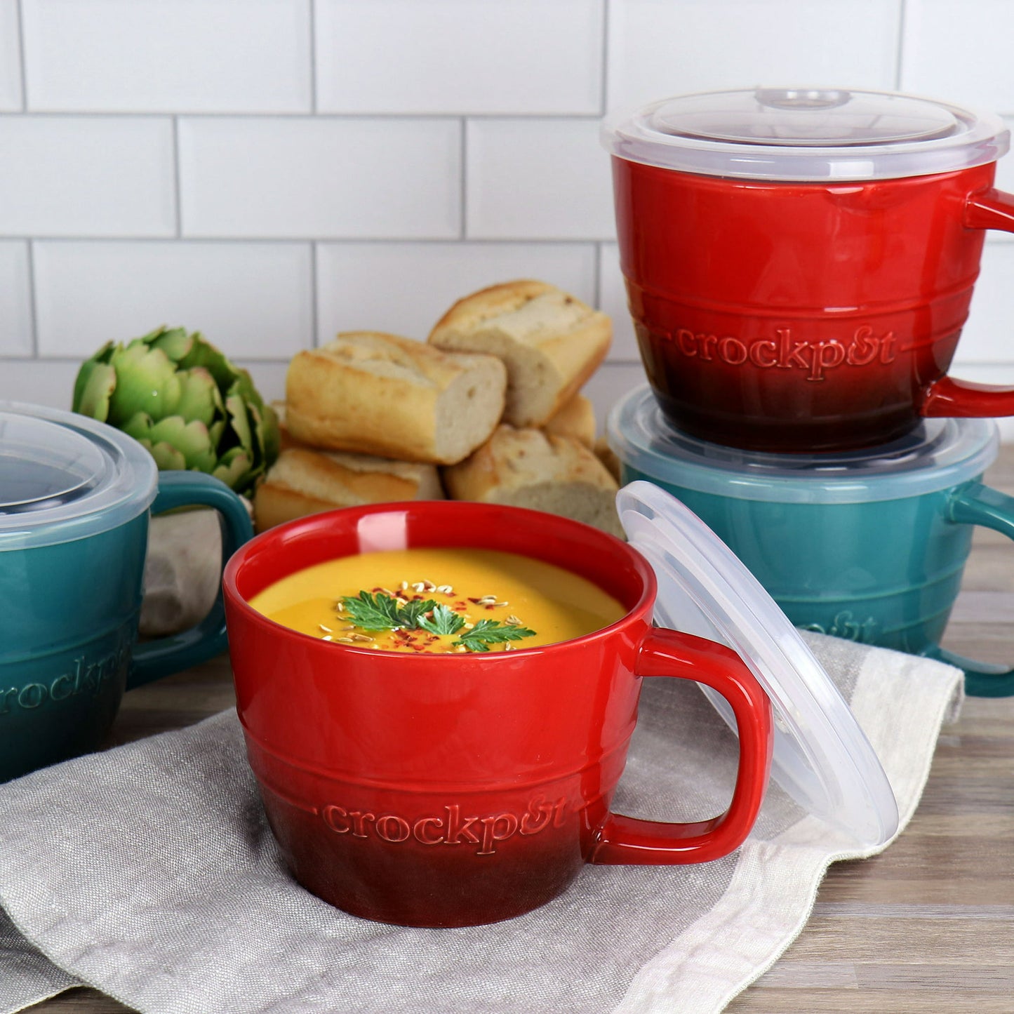 Crock Pot 4 PC 22 Oz Stoneware Soup Cup Set with Lids