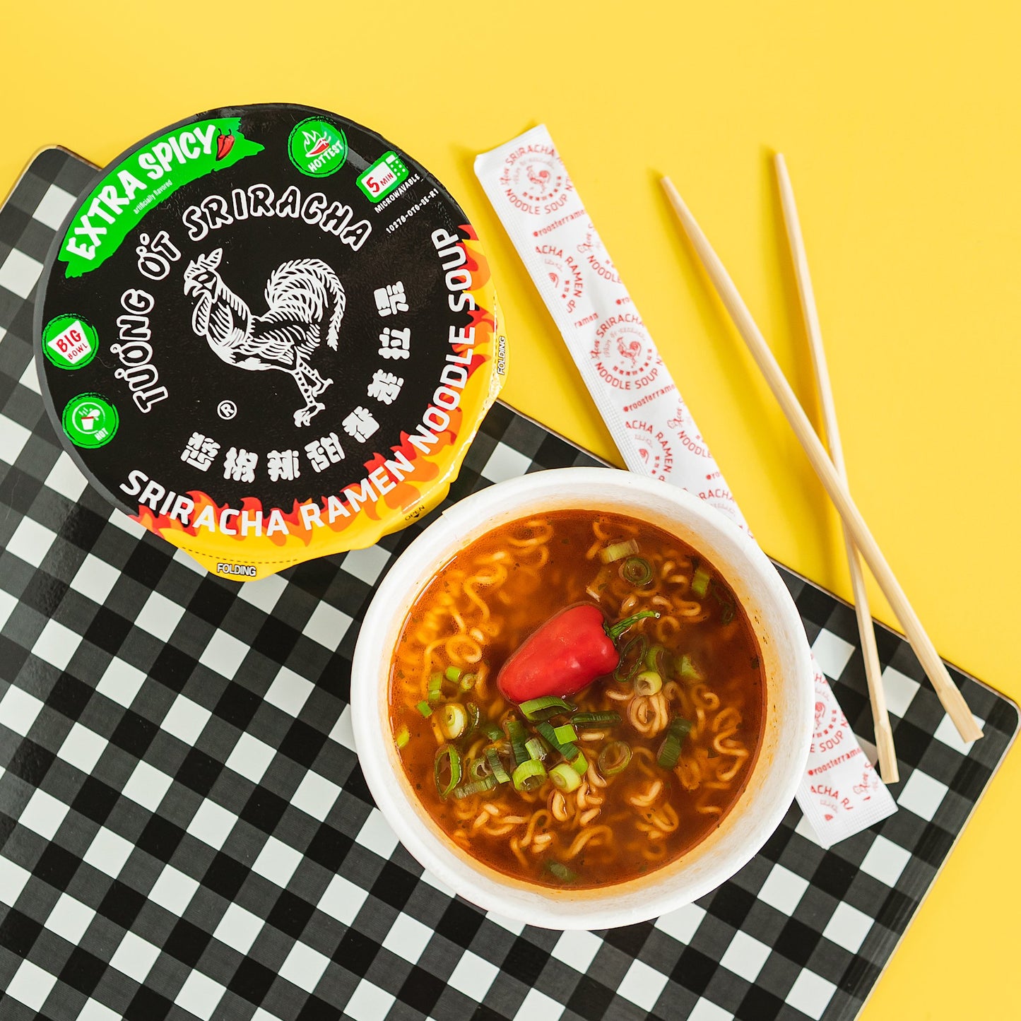 3.8 oz Tuong Ot Sriracha Extra Spicy Flavor Ramen Noodle Soup (Pack of 12)