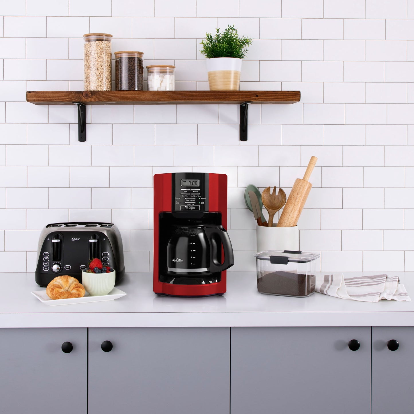Mr. Coffee 12-Cup Programmable Coffeemaker, Rapid Brew, Red