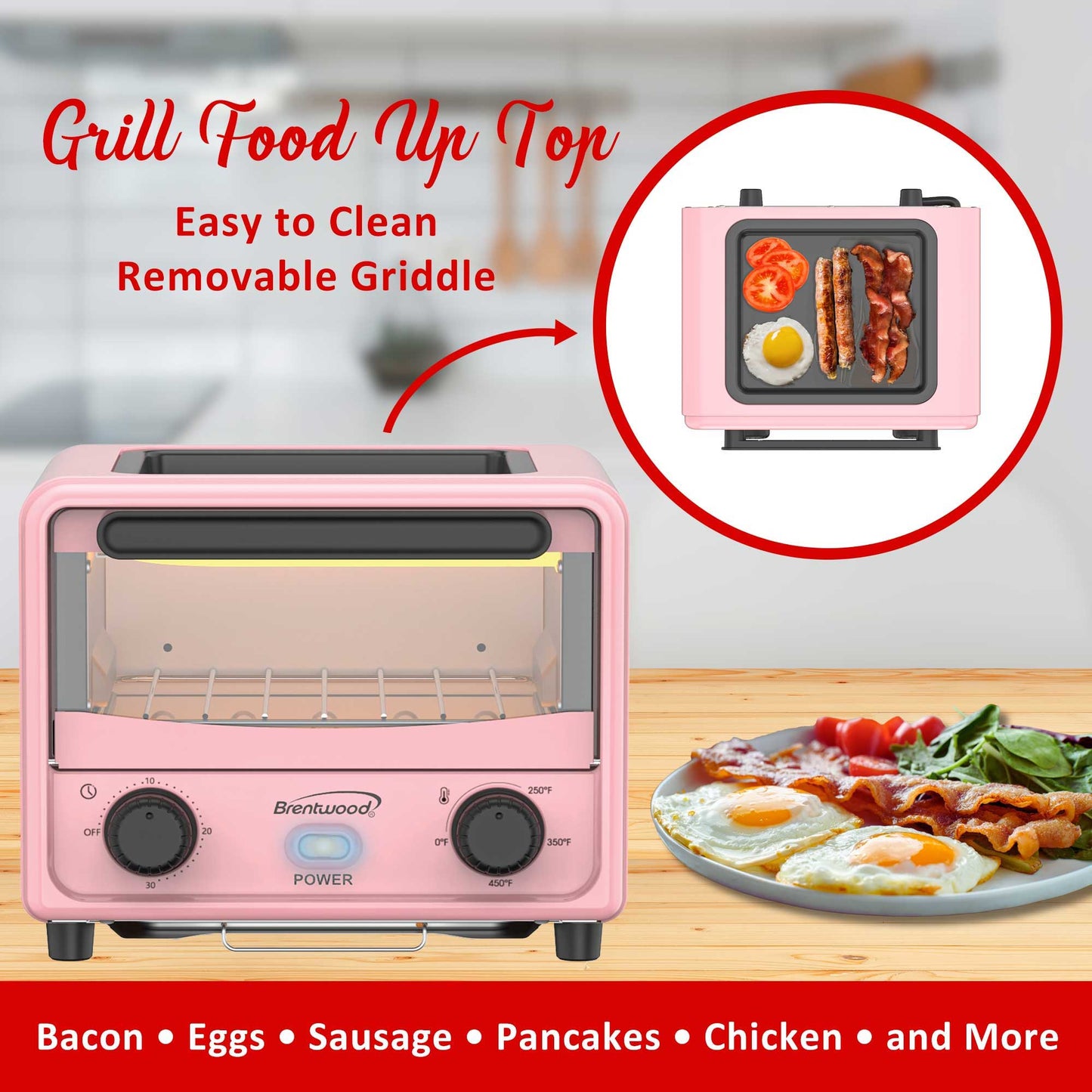 Brentwood 2 in 1 Mini Toaster Oven - Pink