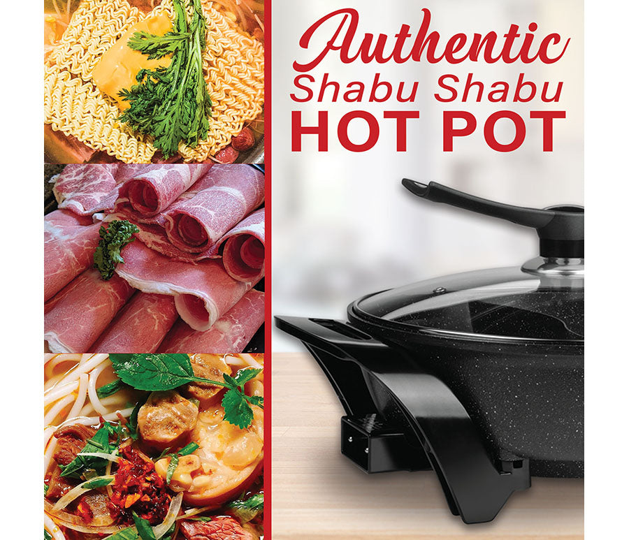 6 QT Brentwood Electric Non-Stick Shabu Shabu Pot with Wooden Spatula