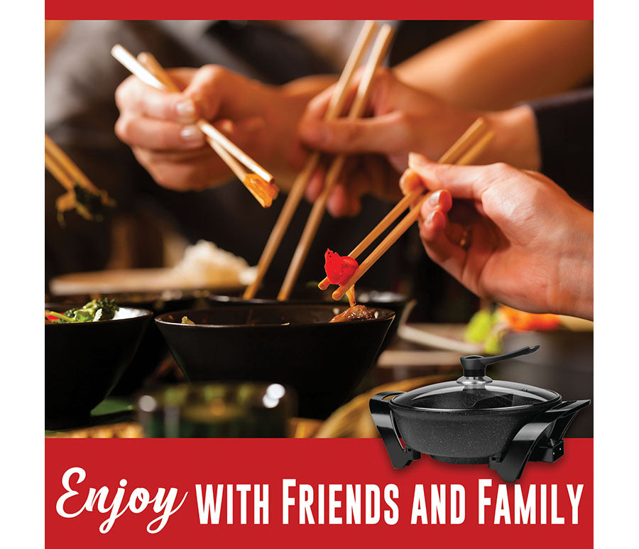 6 QT Brentwood Electric Non-Stick Shabu Shabu Pot with Wooden Spatula