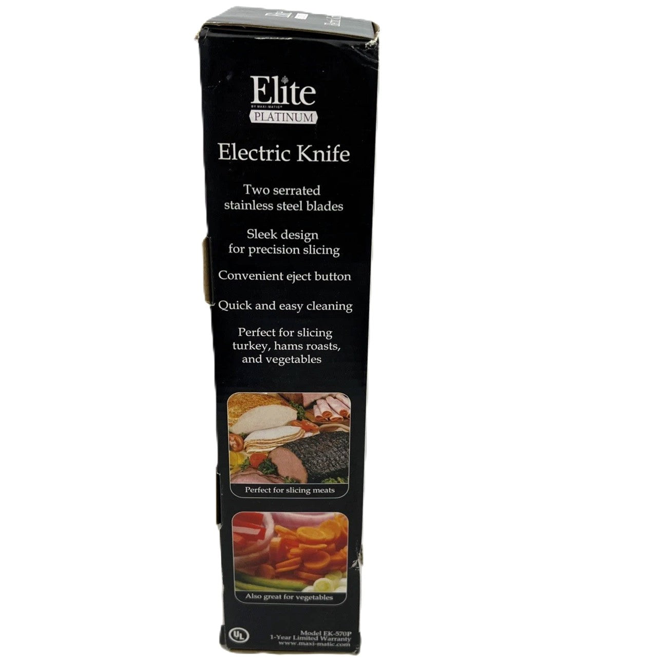 Elite Platinum Electric Knife, Perfect for Slicing Meats and Vegetables, Stainless Steel Blades, Eject Button
