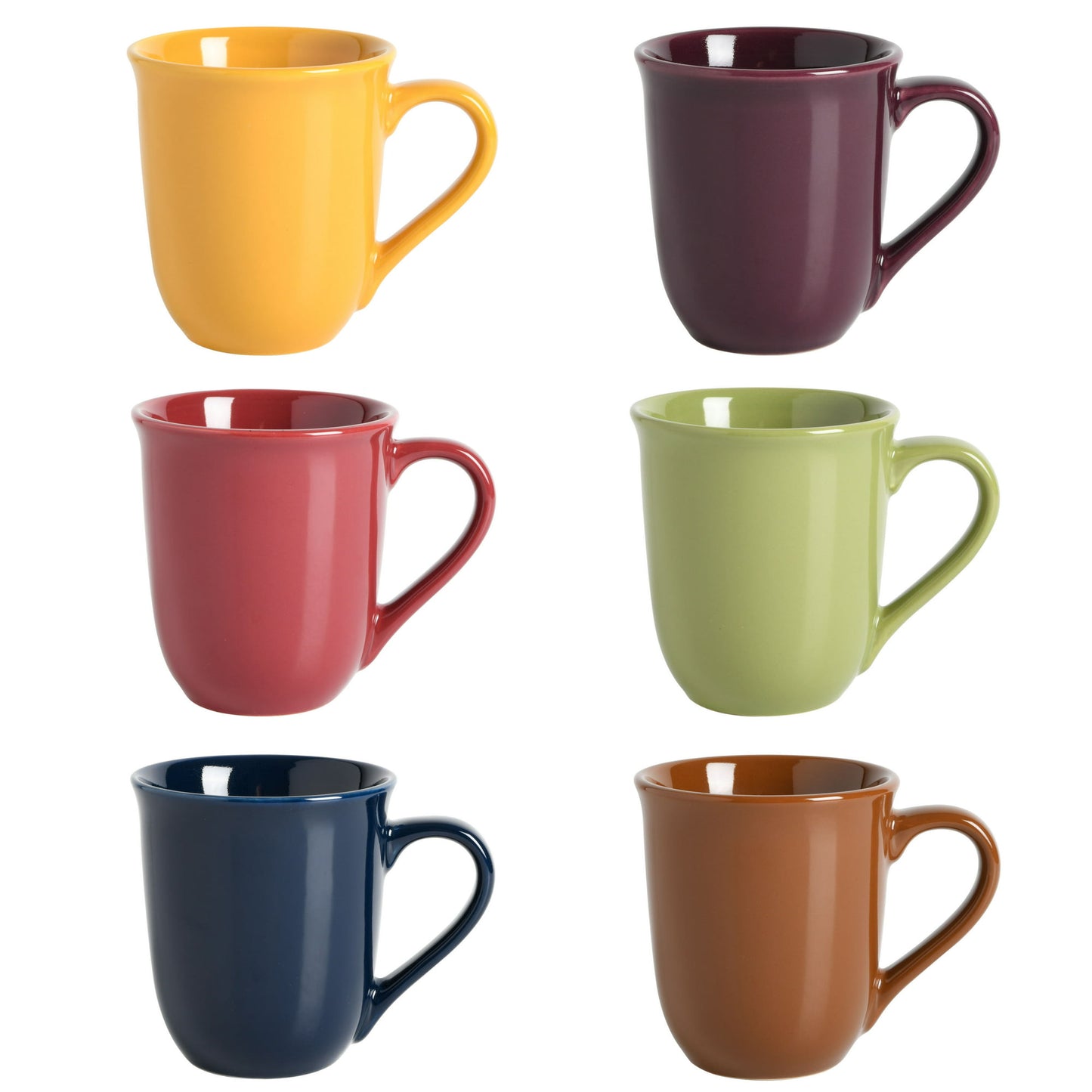 7 PC Gibson Home Everyday Contempo Hues Assorted Ceramic 15-Ounce Mug Set with Rack