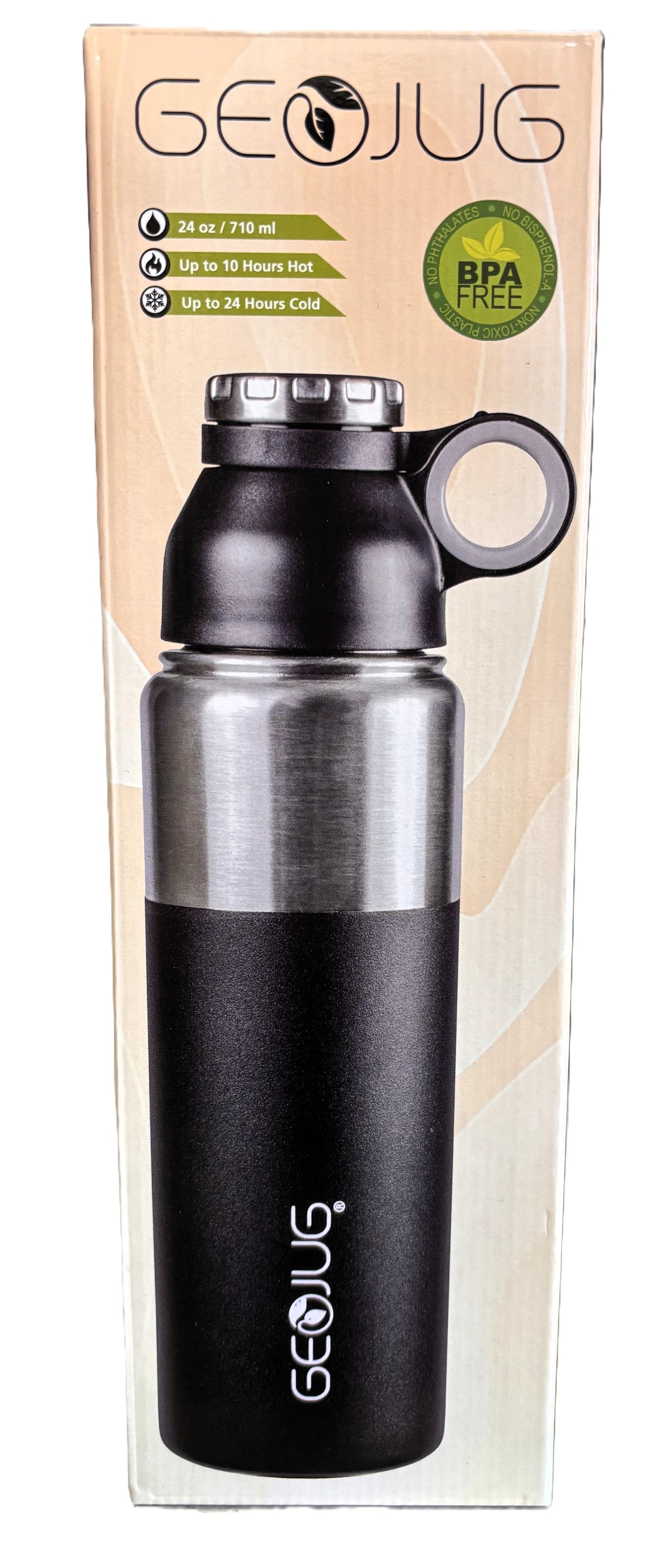 Brentwood Stainless Steel Water Bottle with Black Silicone Grip and Loop Cap Includes a Silicone Bottle Brush