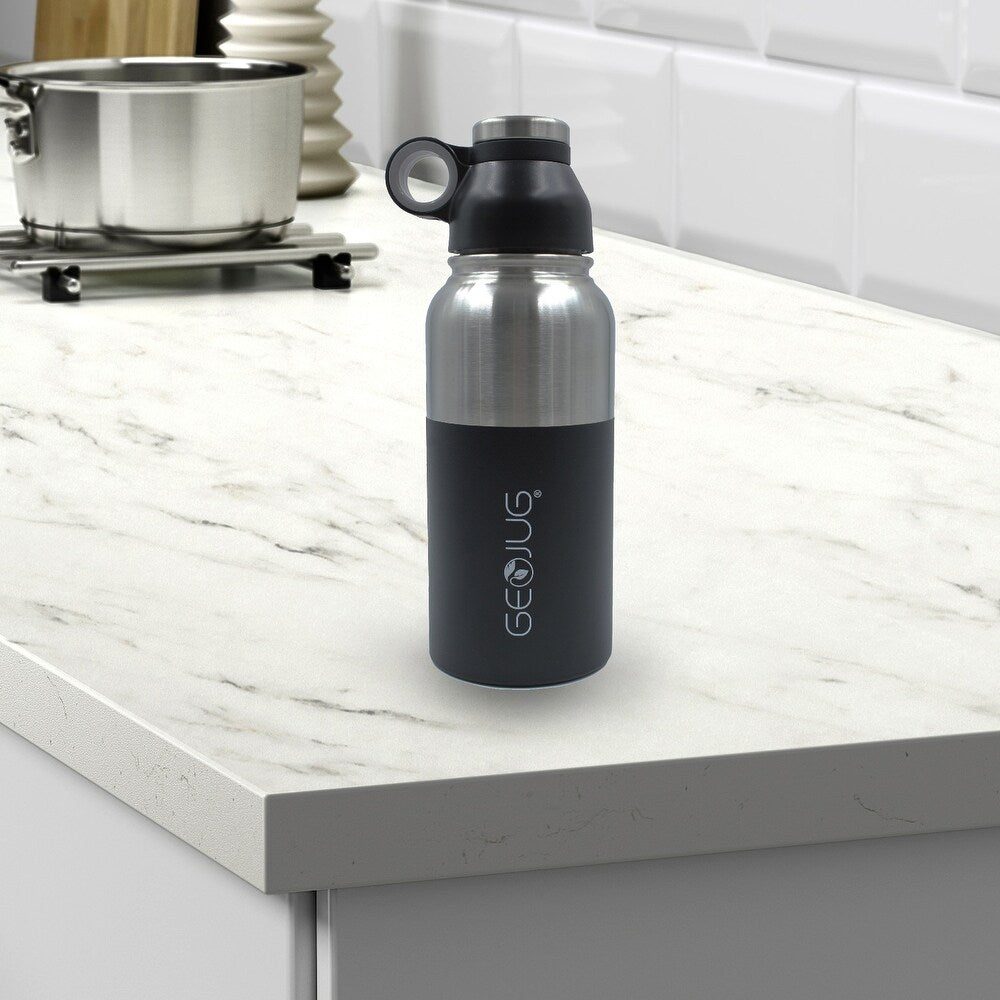 Brentwood Stainless Steel Water Bottle with Black Silicone Grip and Loop Cap Includes a Silicone Bottle Brush