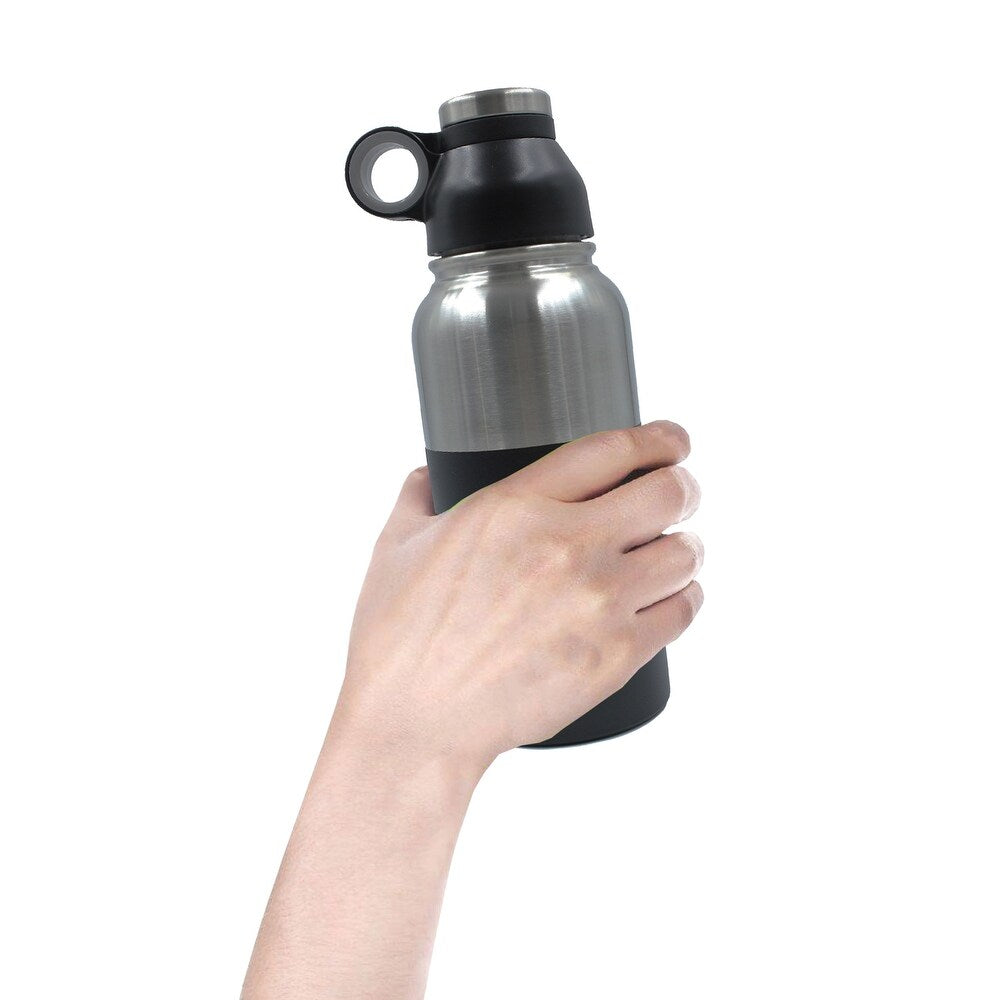 Brentwood Stainless Steel Water Bottle with Black Silicone Grip and Loop Cap Includes a Silicone Bottle Brush