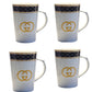 Designer Inspired Mug with Gold GG Logo, White Ceramic Coffee Cup with Handle, Black and Gold Trim
