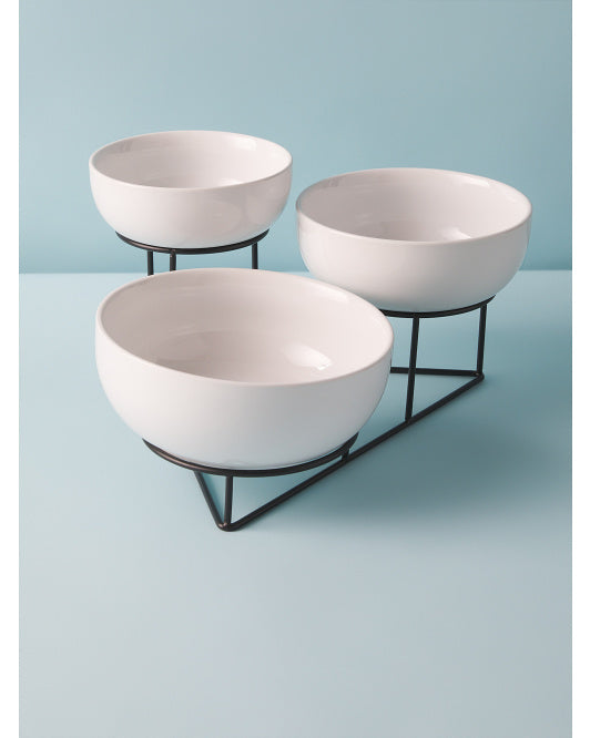 4 PC Bowl Set with Metal Rack