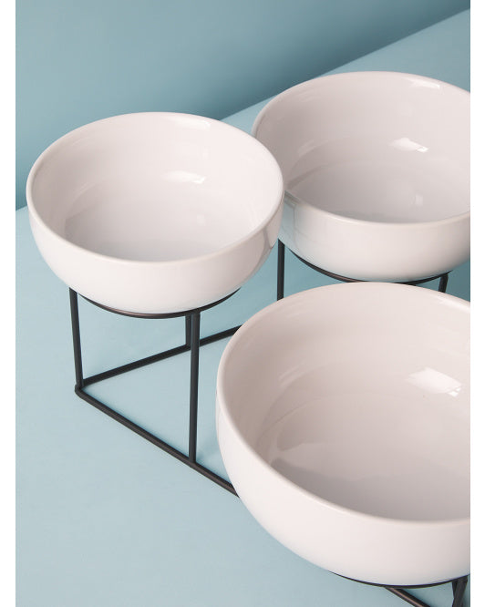 4 PC Bowl Set with Metal Rack