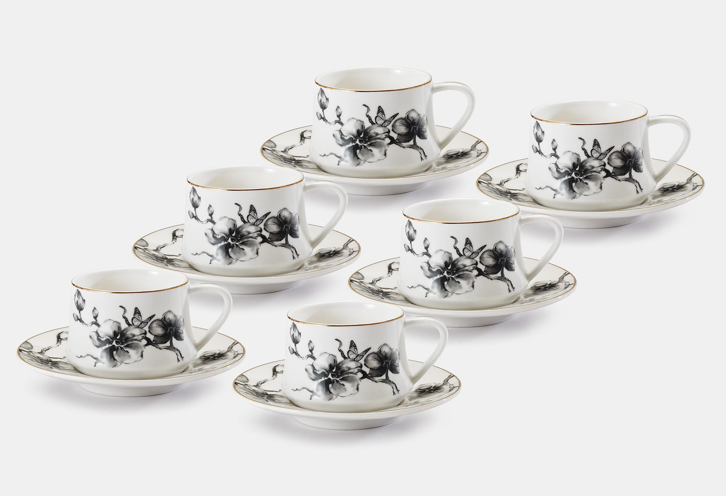 12 PC Black Flower Coffee Set