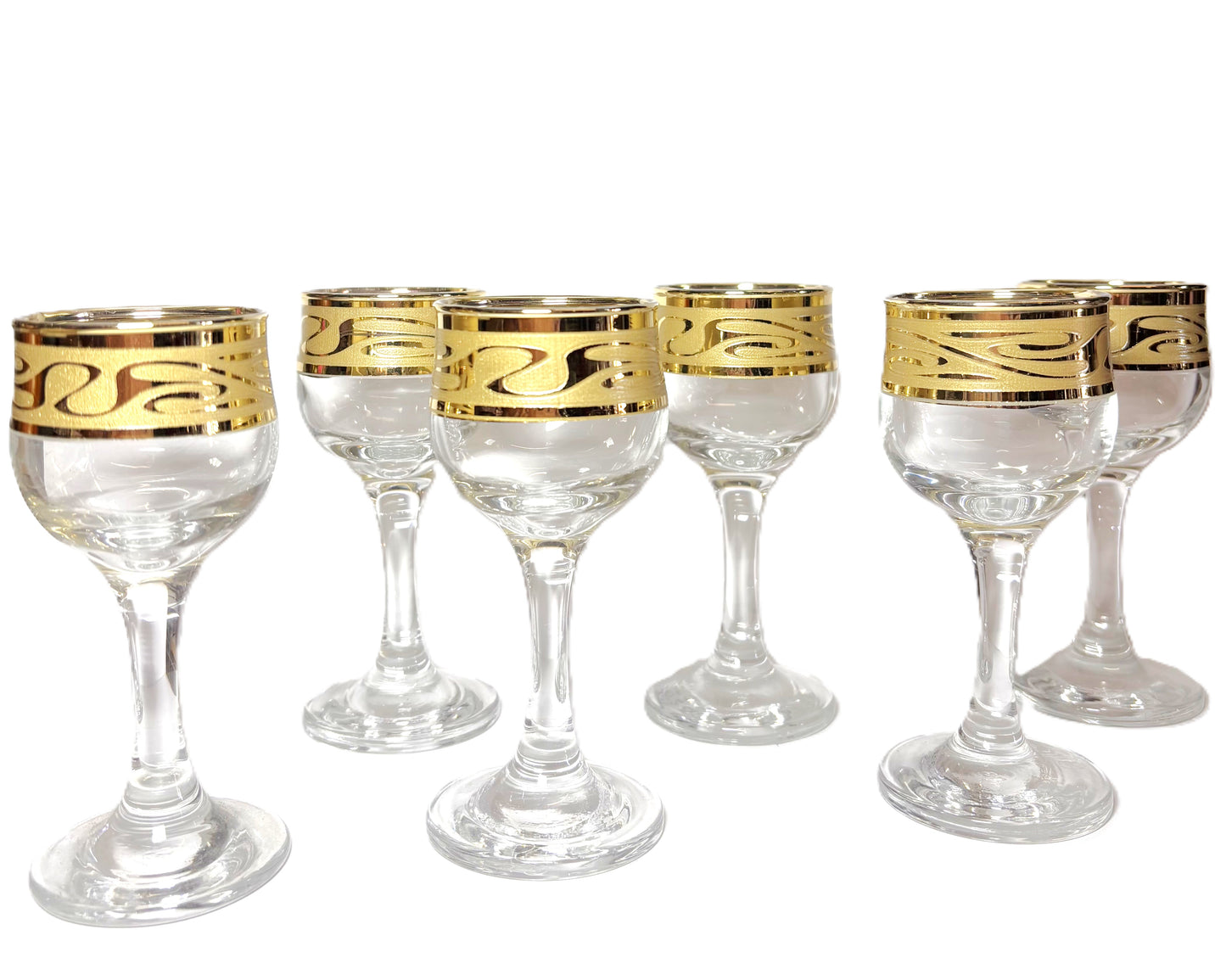 PROMSIZ Small Liquor Stemware Greek Key Rim 6 piece Set