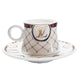 Luxury Porcelain Tea Cup and Saucer Set, VS-COF3 LV Logo Design, Gold Accents, White with Pattern, 12 Pieces