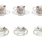 Luxury Porcelain Tea Cup and Saucer Set, VS-COF3 LV Logo Design, Gold Accents, White with Pattern, 12 Pieces