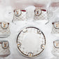 Luxury Porcelain Tea Cup and Saucer Set, VS-COF3 LV Logo Design, Gold Accents, White with Pattern, 12 Pieces