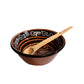 Handcrafted Ceramic Mexican Bowl, Terracotta with Dark Brown Glaze, Decorative Floral Design, Artisan Pottery 4 Bowls with 4 Wooden Spoons Plato Pozolero
