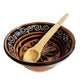 Handcrafted Ceramic Mexican Bowl, Terracotta with Dark Brown Glaze, Decorative Floral Design, Artisan Pottery 4 Bowls with 4 Wooden Spoons Plato Pozolero