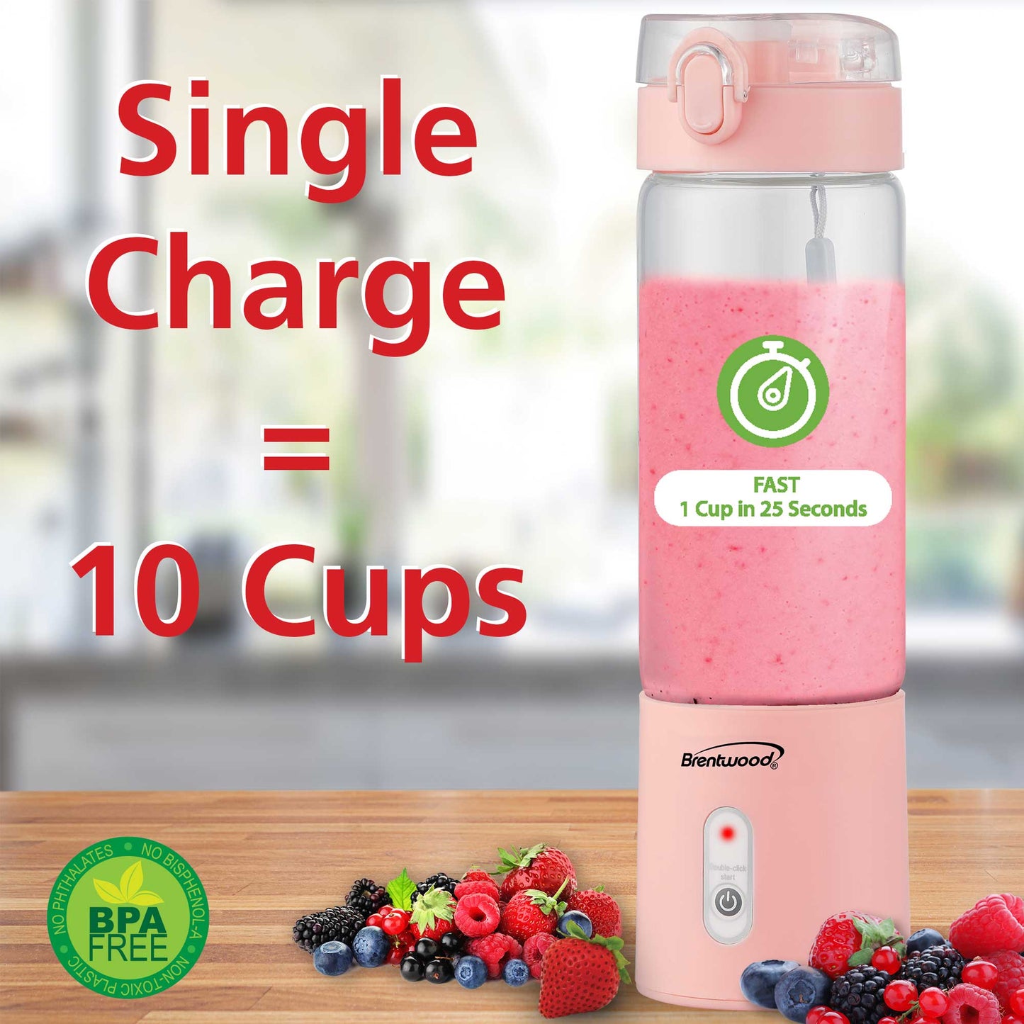 17oz Brentwood Portable Battery Operated USB Glass Blender
