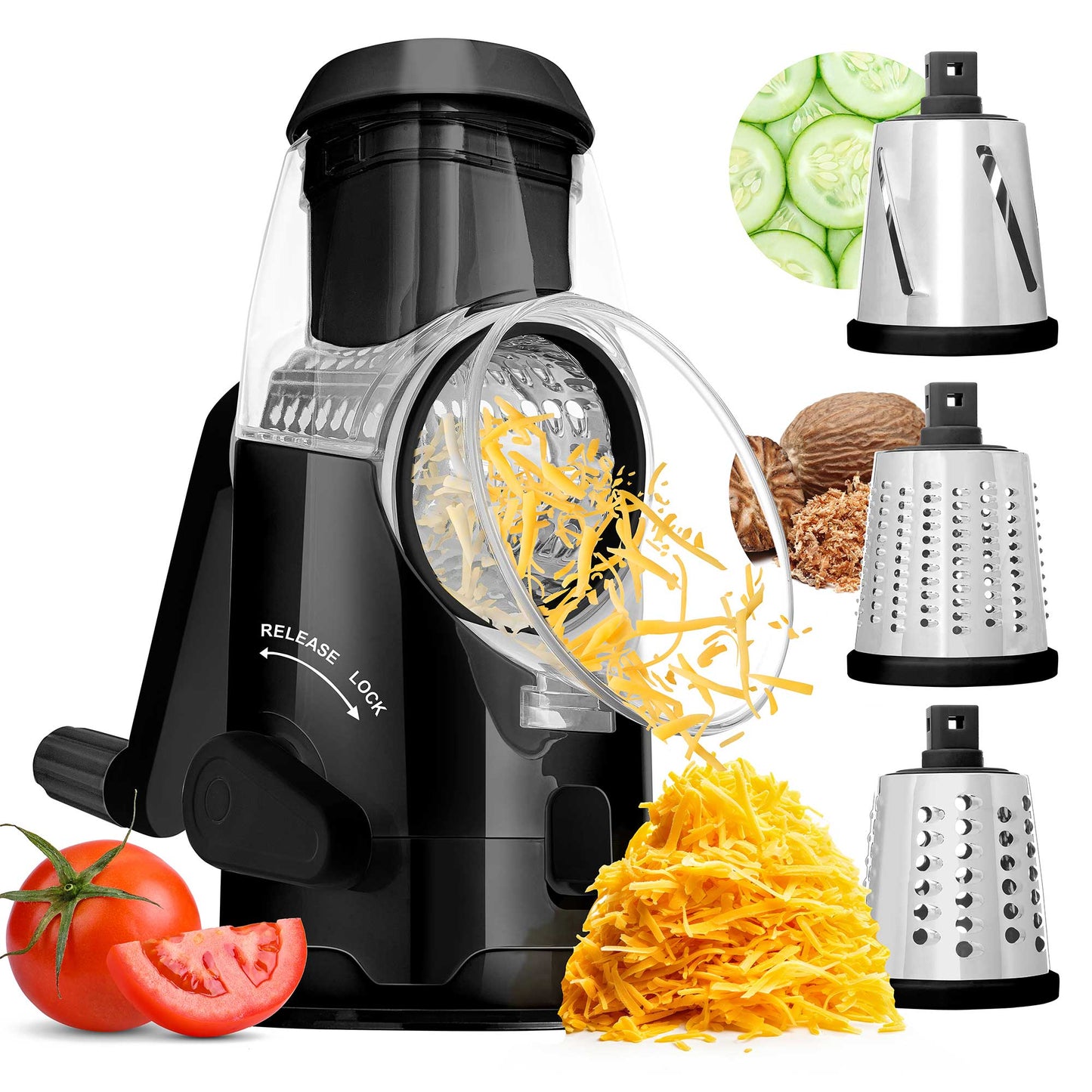 Brentwood Rotary Cheese, Vegetable, Nut Grater, Shredder, and Slicer