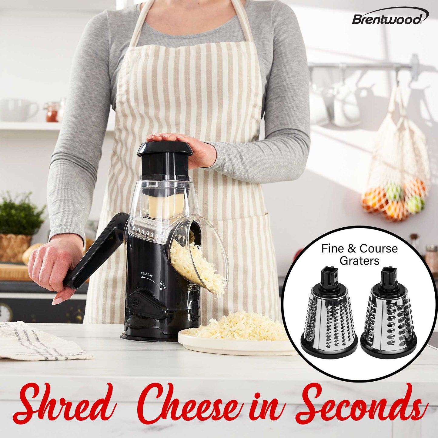 Brentwood Rotary Cheese, Vegetable, Nut Grater, Shredder, and Slicer