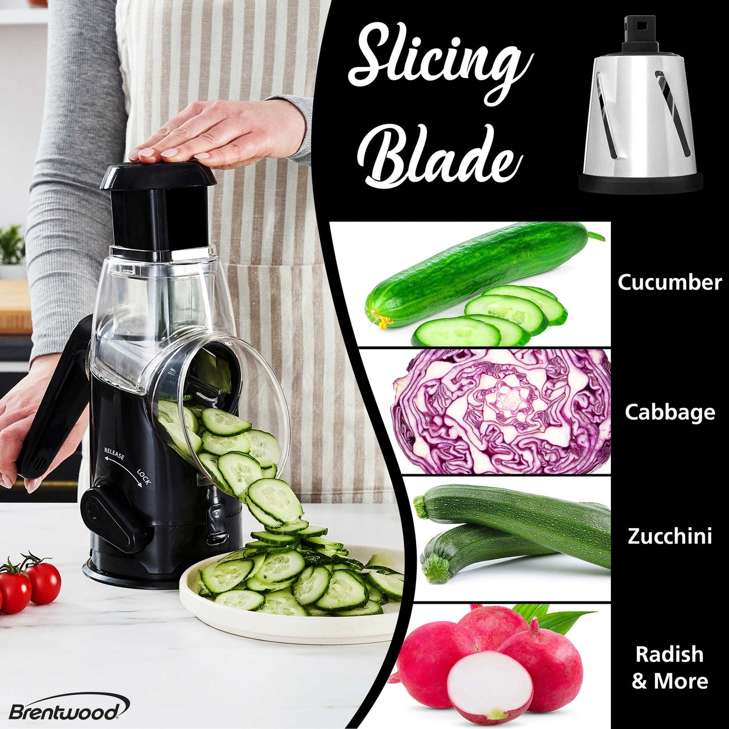 Brentwood Rotary Cheese, Vegetable, Nut Grater, Shredder, and Slicer