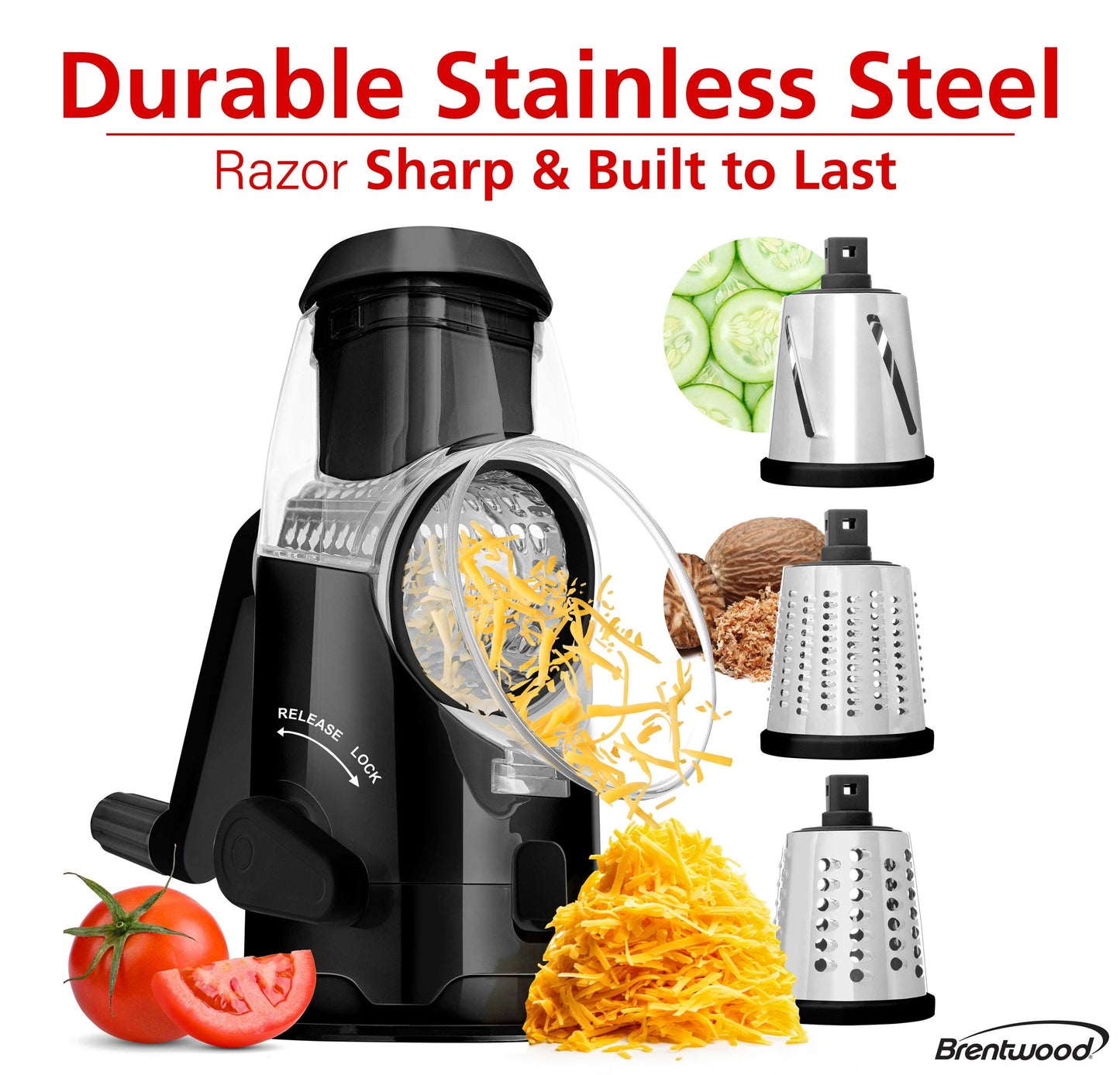 Brentwood Rotary Cheese, Vegetable, Nut Grater, Shredder, and Slicer
