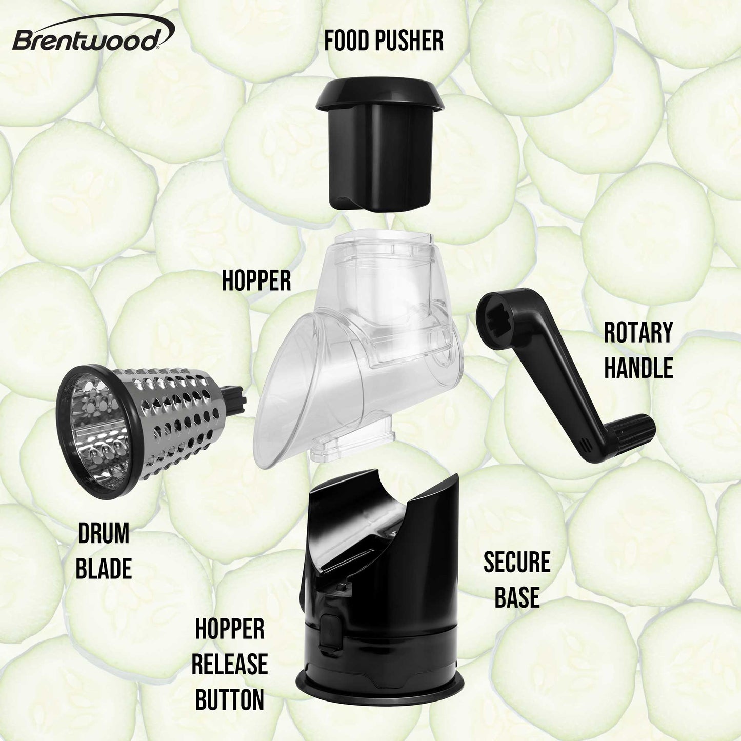 Brentwood Rotary Cheese, Vegetable, Nut Grater, Shredder, and Slicer