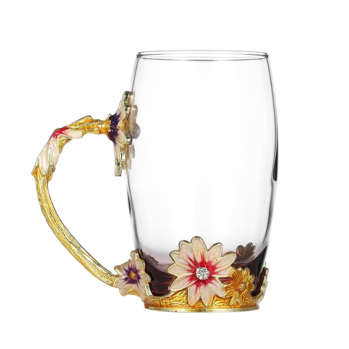 Purple Flower Glass Tea Cup / Coffee Mugs