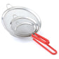 3 PC Stainless Steel Strainer Set with Silicone Handle - Red