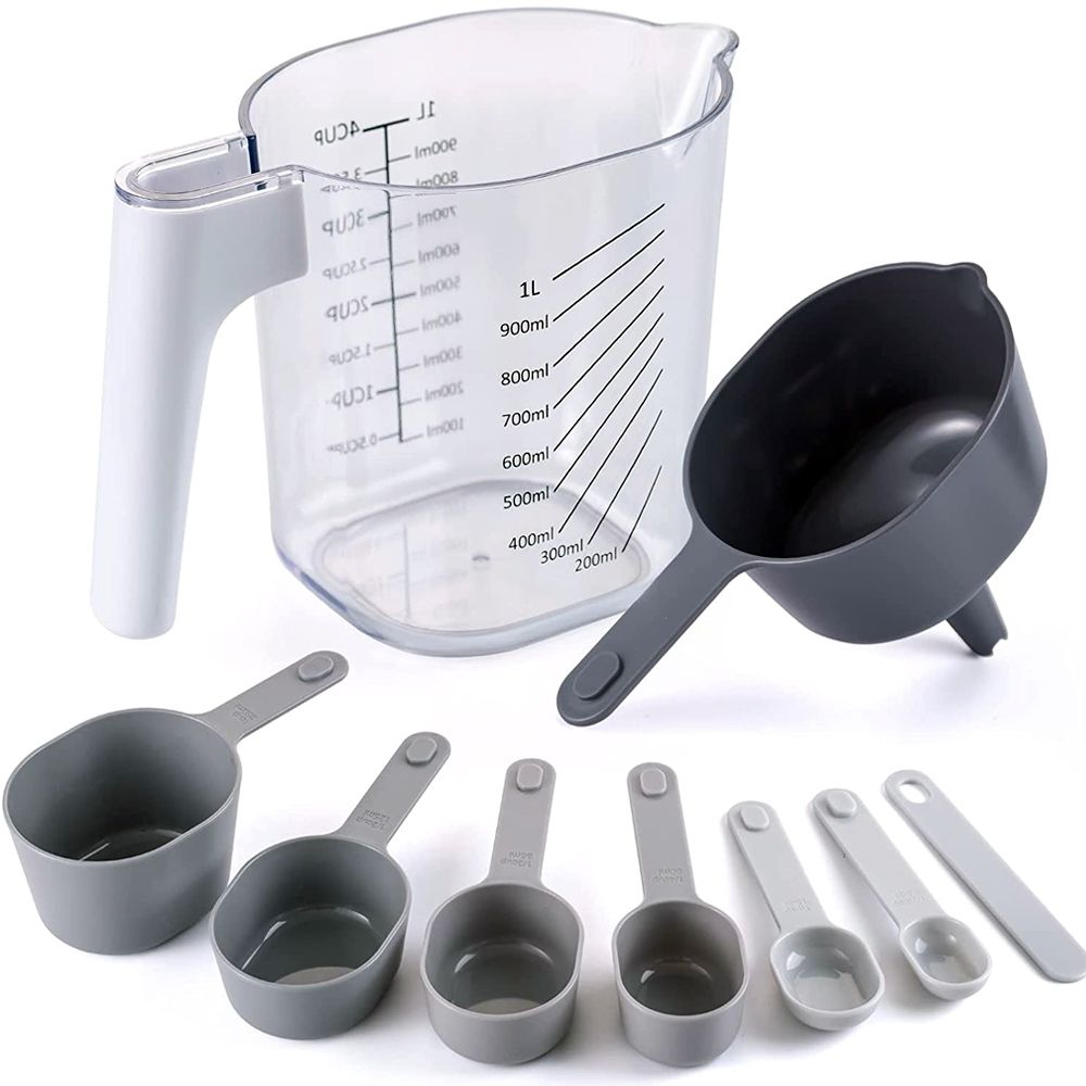  COOK WITH COLOR Measuring Cup Set - 9 PC. Nesting Stackable  Liquid Measure Cup, Dry Measuring Cups and Spoons with Funnel and Scraper  (Light Multi): Home & Kitchen