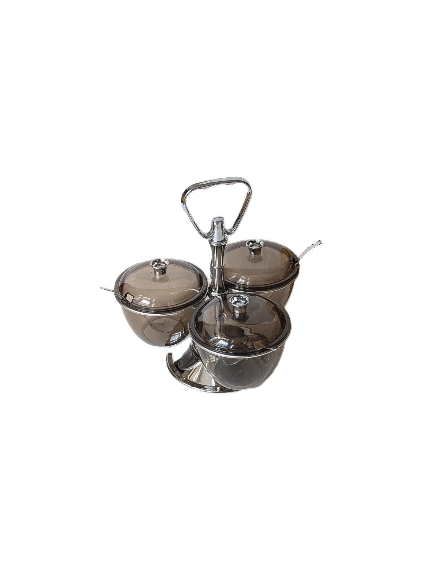 3-Tier Condiment Server with Lids, Metal Stand, Rotating Serving Bowls for Dips and Sauces