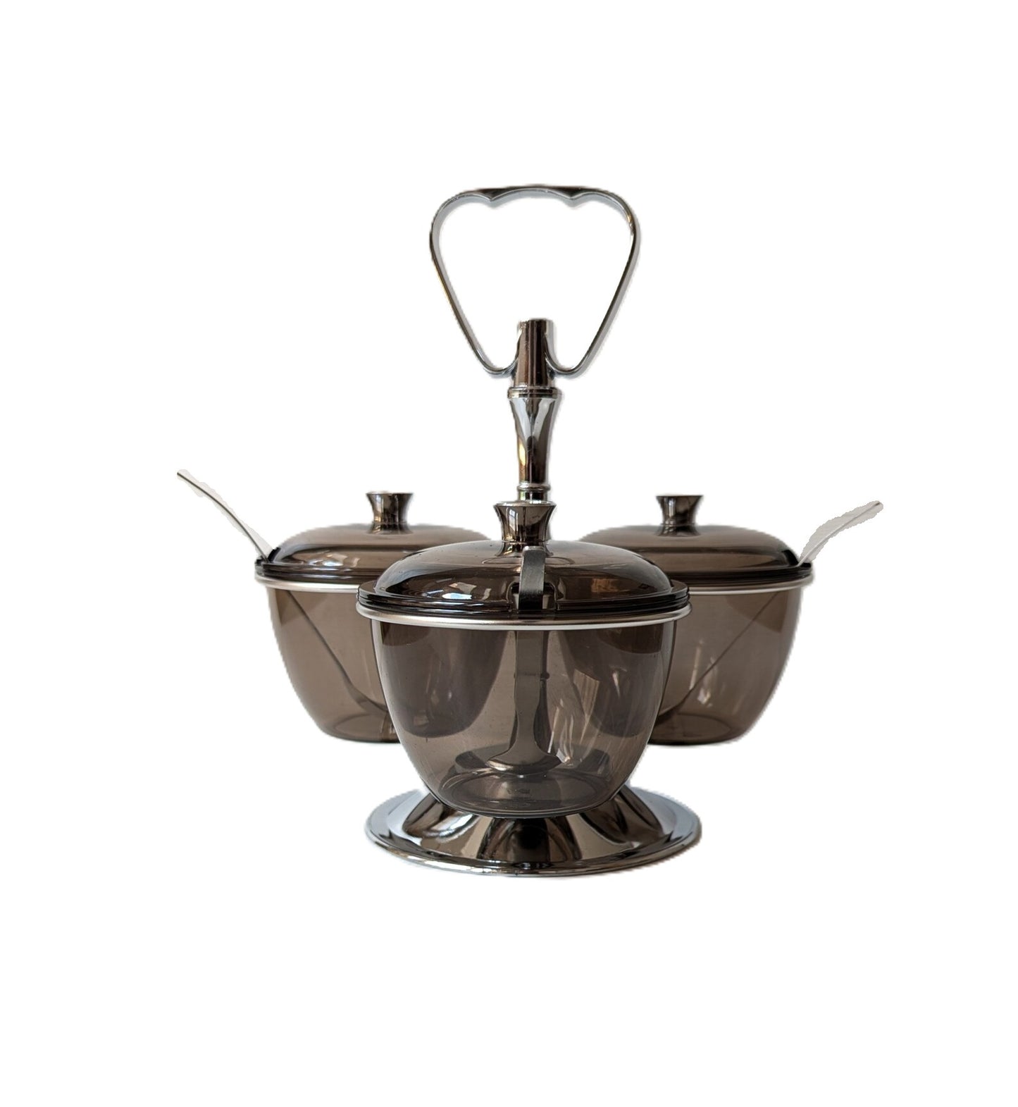 3-Tier Condiment Server with Lids, Metal Stand, Rotating Serving Bowls for Dips and Sauces