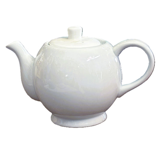 White Ceramic Teapot with Lid, Classic Round Shape, Glossy Finish 24oz
