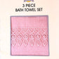 3 Piece Bath Towel Set, Pink, Lace Detail, Premium Quality 1 Hand Towel, 1 Wash Towel, 1 Bath Towel