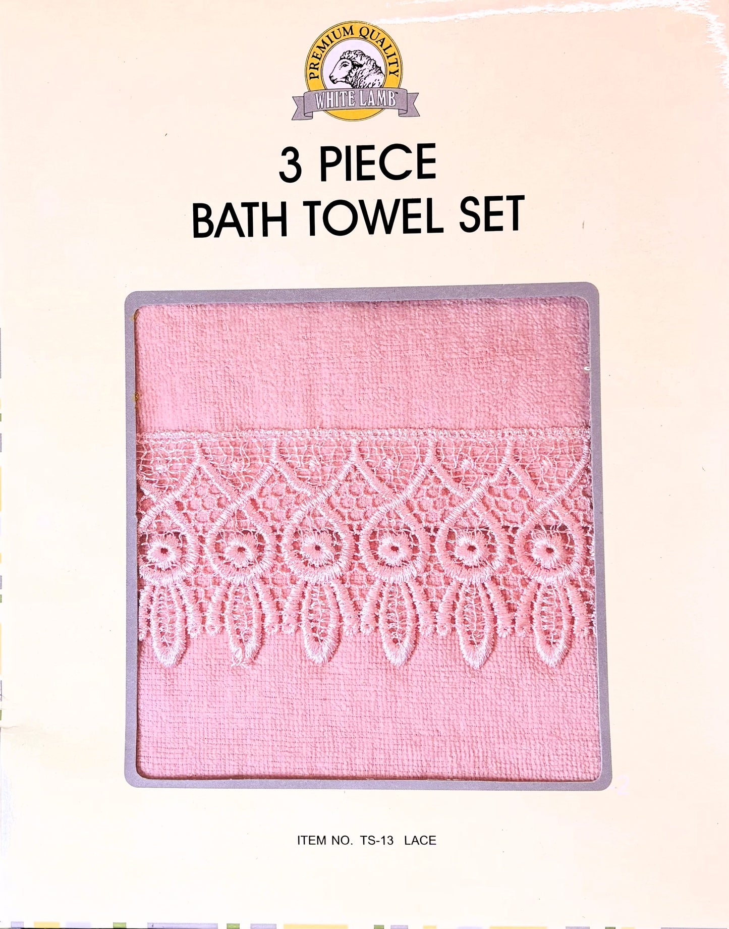 3 Piece Bath Towel Set, Pink, Lace Detail, Premium Quality 1 Hand Towel, 1 Wash Towel, 1 Bath Towel
