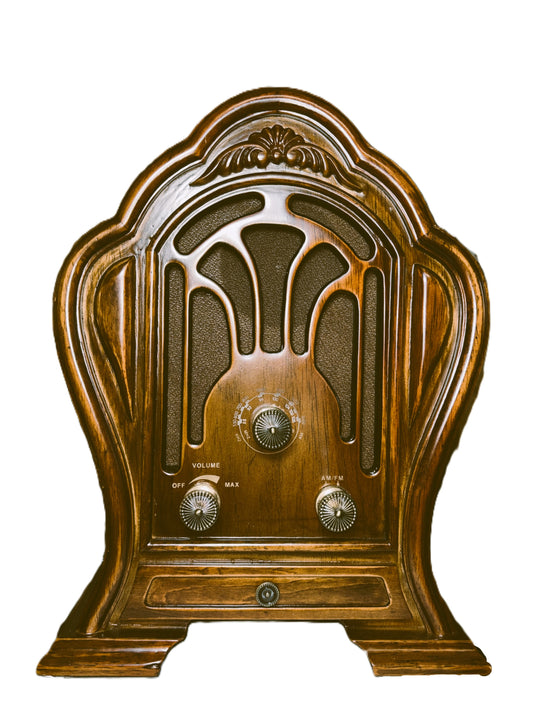 Vintage Cathedral Style Wooden Radio, AM/FM, Volume Control, Decorative Antique Design