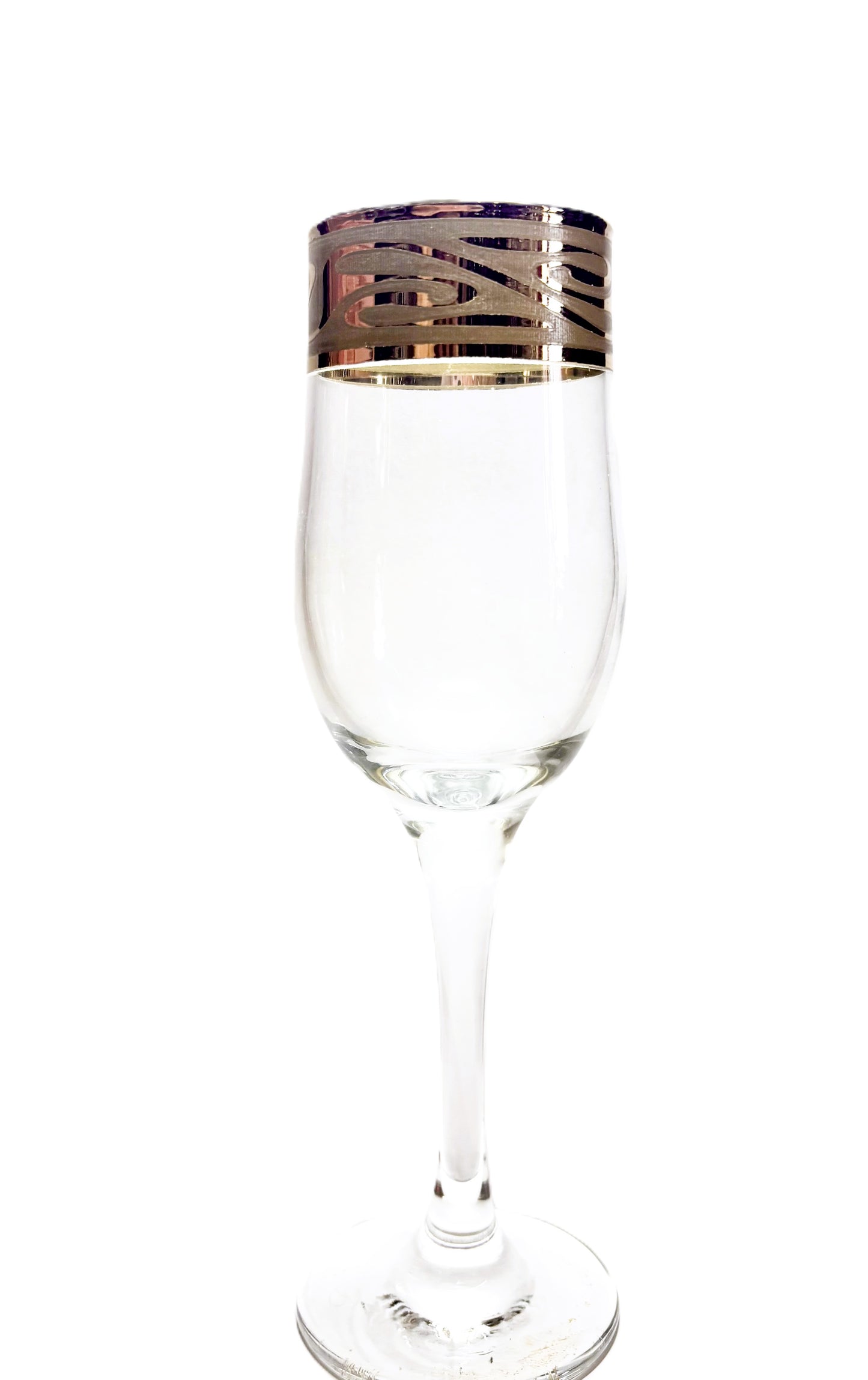 PROMSIZ Wine Glasses Set with Gold Greek Key Rim, Clear Glass, Stemmed, 6 Piece Set