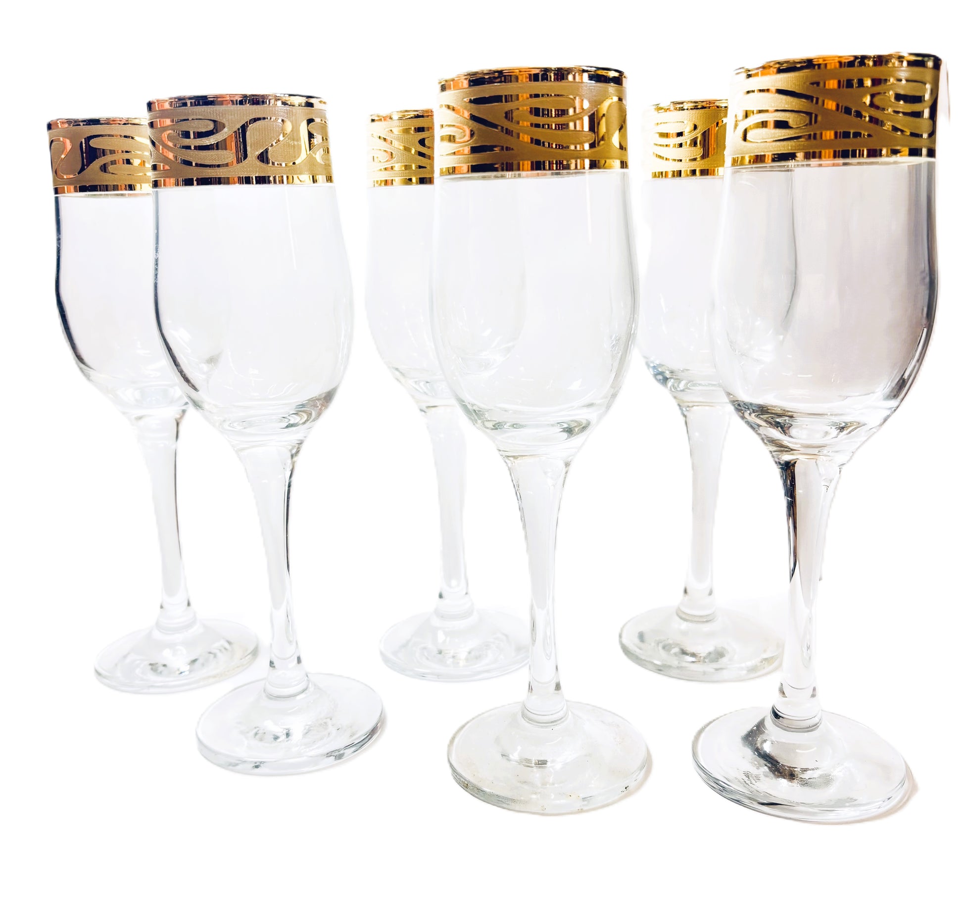PROMSIZ Wine Glasses Set with Gold Greek Key Rim, Clear Glass, Stemmed – R  & B Import