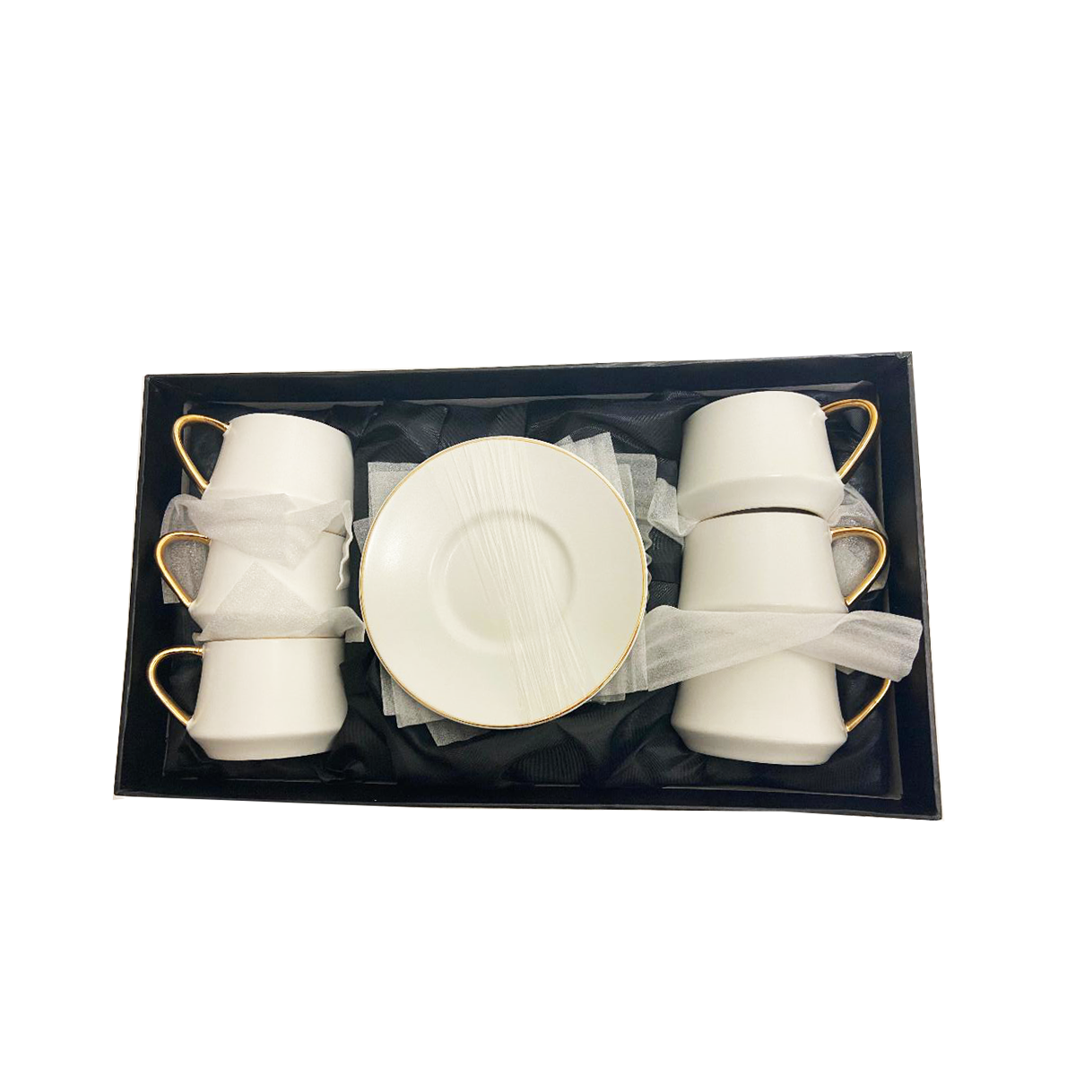12 PC Matte White & Gold Coffee Set