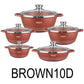 10 PC Brown Aluminum Die Casting Casserole Set