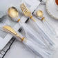24 PC Classic  Gold Cutlery w/ White Handle Set