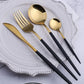 24 PC Classic Gold Cutlery w/ Black Handle Set