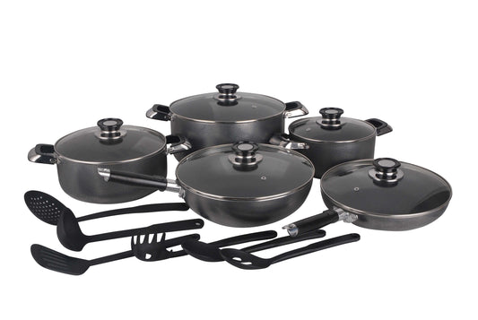 16 PC Black Non-stick Aluminum Cookware Set