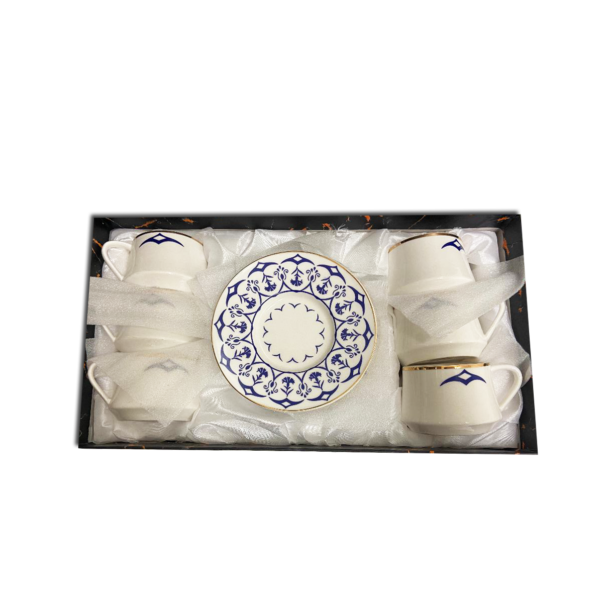 12 PC White & Blue Coffee Cup and Saucer