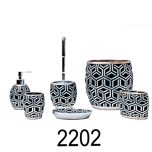 7 PC Honey Pattern Bathroom Accessories Set-Black